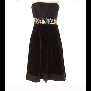 Floreat from Anthro strapless velvet embroidered dress black